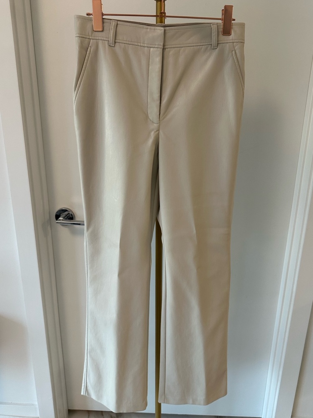 Aritzia Babaton Light Beige Faux-Leather Trousers Size 10